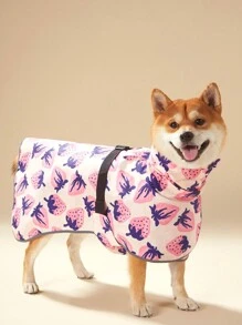 PETSIN 1pc Pet Raincoat, Strawberry Pink Fashion Print Colorblock, Full Coverage High Collar Hooded Reflective Rainproof Coat Cape, Adjustable Buckle, Waterproof Dog Cloak - Multicolor - View 3