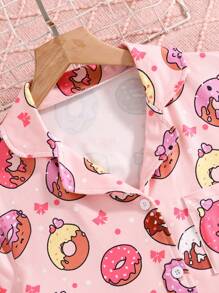 Bộ đồ ngủ tay ngắn và quần short in hình bánh donut màu hồng dễ thương cho bé gái - Hồng - Xem 3