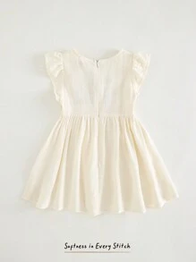 Cozy Pixies Baby Girl Plant & Floral Pattern Round Neck Sleeveless Waist Cinching Dress - Beige - View 4