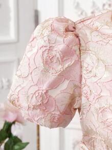 Tween Girls Elegant Jacquard Dress With Bow Decor, Suitable For Party And Events - Pink - View 8