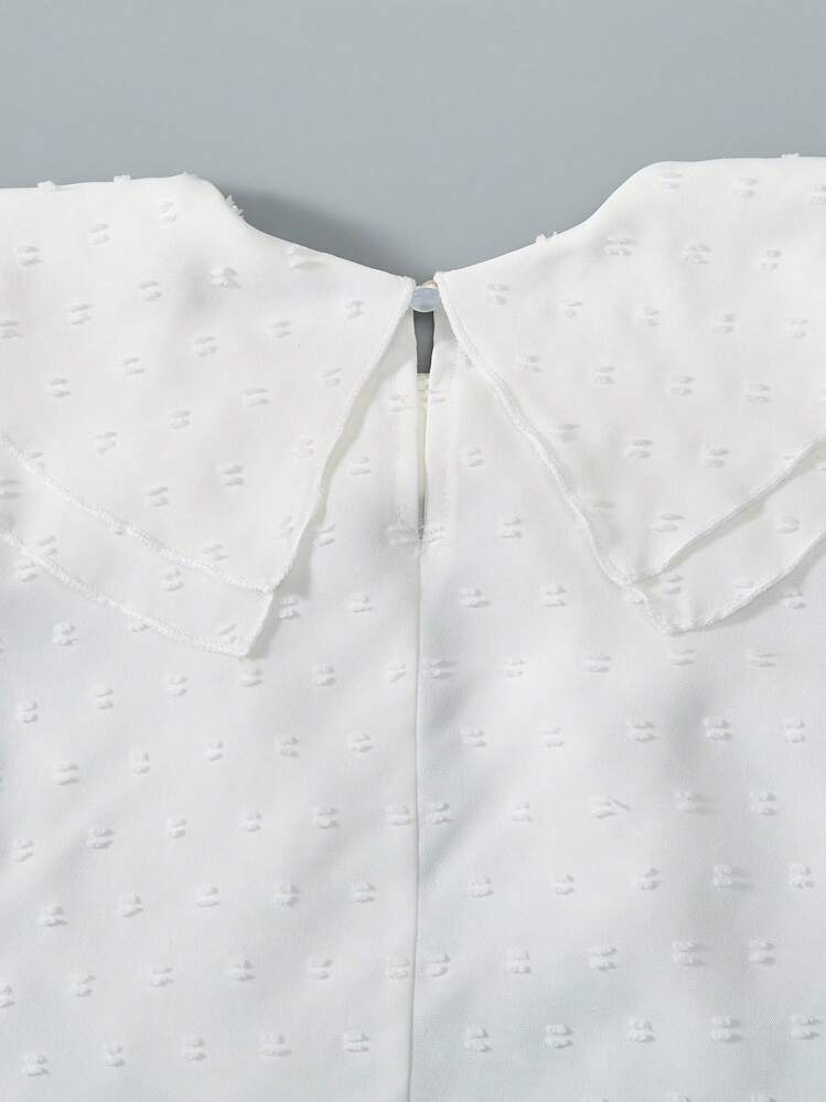 SHEIN Blusa de manga larga con cuello redondo, color azul marino, para niñas preadolescentes - Blanco - Añade 9