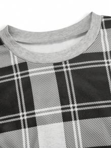Sudadera casual de cuello redondo de manga larga a cuadros para hombre