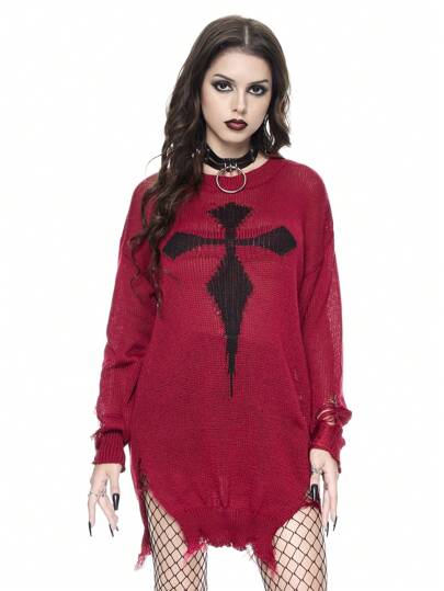 Goth Simple Casual Everyday Long Sleeve Pullover Sweater