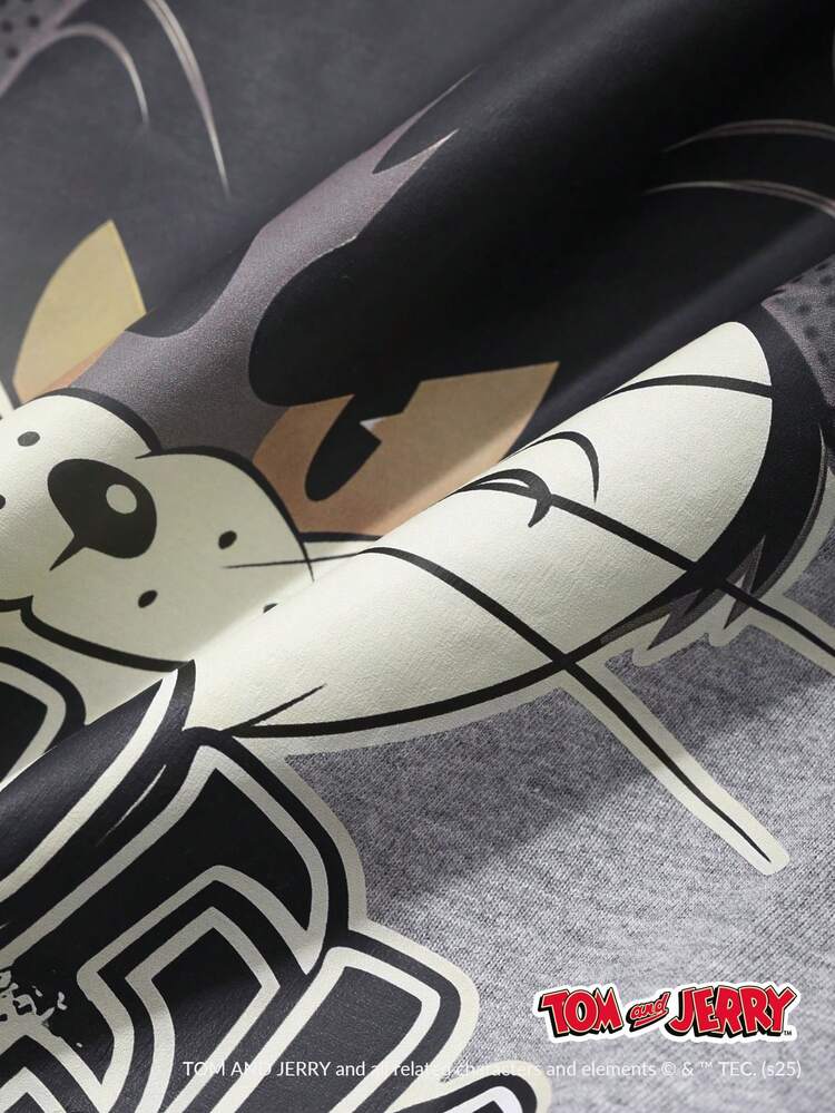 TOM AND JERRY X DAZY Casual Letter Print Decoration Cartoon Graphic Short Sleeve & Shorts Two Pieces Loungewear Set Pajama