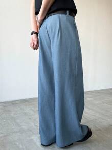 Claim Dot 男士纯色宽松可调节扣式设计休闲西装裤 - 藍色 - 查看 6