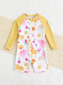 SHEIN Baby Girl Swimsuit/ Random Print/ One-Piece Swimshorts - Multicolor - View 3