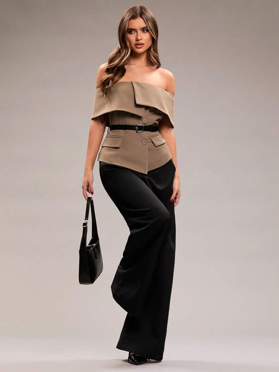 SHEIN BAE Damen Mode Off-Shoulder einfarbige Business Blazer für Herbst/Winter