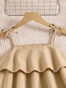 2pcs/Set Tween Girl Spaghetti Strap Simple Top And Long Pants Spring Clothes - Khaki - View 4