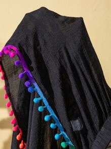 Swim Lushoire Plus Size Women Colorful Tassel Trim Side Slit Modest Beach Casual Long Cover Up Pants, For Summer Vacation - Black - View 6