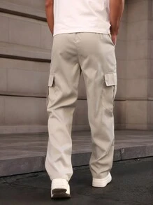 Manfinity Homme Men's Solid Color Drawstring Waist Cargo Pocket Pants, For Back To School