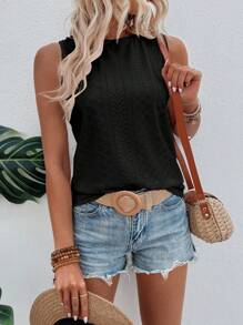 SHEIN LUNE Women's Solid Color Round Neck Sleeveless Simple Casual Top - Black - View 5