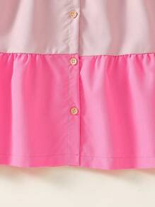 SHEIN Girls' Sweet Multi-Color Patchwork Front Button Casual Short Sleeve Dress - Multicolor - View 4