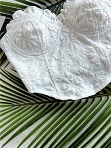 Soleia Crop Top Tube Texturé Jacquard Blanc