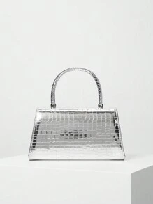 Women's Solid Color Mini Square Satchel Evening Bag, Elegant Dinner Chain Bag For Women,Elegant,Exquisite Patent Square Evening Bag For Party Dinner Bag,Clutch Bag For Party Girl,Woman,For Female Perfect For Party,Wedding,Prom,Dinner/Banquet,Best Gift For Women's Clip Glitter Dinner Wallet For Carnival Wedding Handbag For Party And Prom - Silver - View 3
