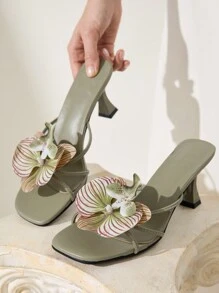 CUCCOO CHICEST Women's Red High Heel Floral 3D Sandals