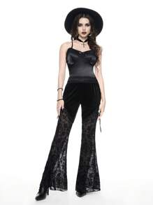 ROMWE Grunge Punk 女士纯色细肩带蝴蝶结装饰简约休闲上衣，适合日常穿着 - 黑色 - 查看 2