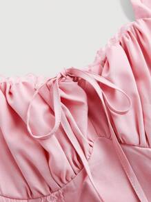 SHEIN MOD Pink Front Striped Bra Cup Lace Patchwork Backless Tie Crop Mini Dress - Pink - View 3