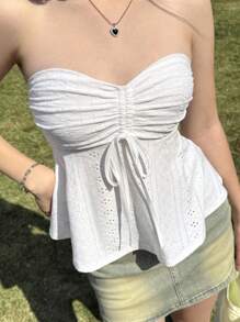 SHEIN EZwear 白色镂空刺绣针织吊带背心 - 白色 - 查看 5