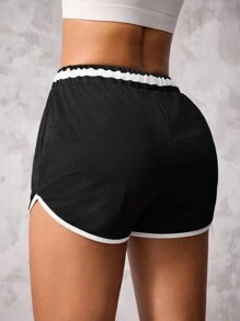 Easithlete Lässig Sport Shorts mit Schlitz und Kordelzug Taille für Damen, Schweißtreibenden Shorts, Fitnessstudio Shorts, Bike Shorts - Schwarz und Weiss - Übersicht 2