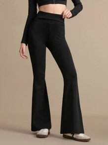 SHEIN Sports 女士纯色高腰休闲喇叭瑜伽裤，适合健身