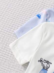 4pcs Baby Boy Casual Octopus Print Shirt & Pants Set, Comfortable Infant Homeware