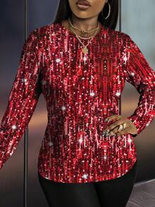 Maweii Maglietta casual casual da donna oversize con stampa casuale a paillettes, manica lunga