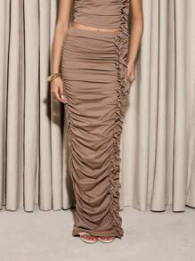 AiiRZ Ruched Bandeau Top And Maxi Skirt Set Formal Evening Wedding Guest Party Cocktail Elegant Bodycon Co-Ord Set Glamorous Special Occasion Outfit