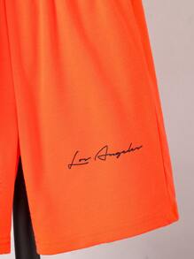 2pcs/Set Tween Boys Beach Holiday West Coast Graphic Print Round Neck Short Sleeve T-Shirt And Drawstring Sports Shorts, Spring/Summer