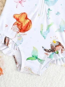SHEIN Baby Girl Directional Print/Ruffled Edge/One-Piece Swimsuit - Multicolor - View 5
