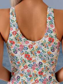 LanaWest 2Pcs/Set Ditsy Floral Ruched Waist Vacation Beach Dress With Shorts Swimwear Set For Summer - Multicolor - View 5