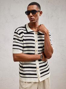 AKNOTIC Business Casual Top casual de punto con corte raglan, adecuado para el verano, para hombres - Blanco y Negro - Ver 3
