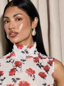AiiRZ High Neck Sleeveless Floral Sheer Top Valentines - Multicolor - View 5