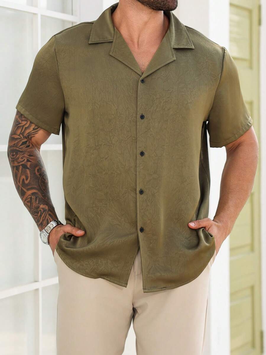 Manfinity Homme Camisa casual sencilla y de moda para todos los días en tallas grandes - Verde - Ver 1