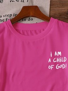 Tween Girls Round Neck Oversized Logo Print Casual T-Shirt - Hot Pink - View 5