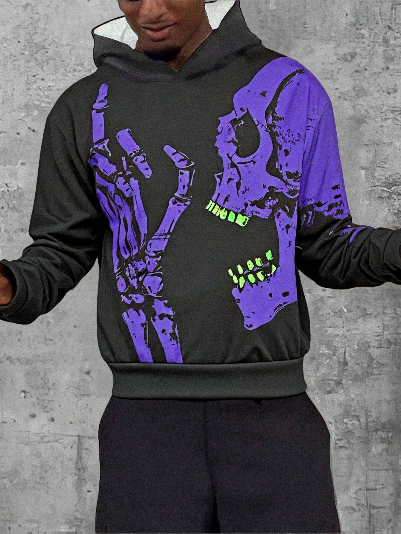 Manfinity Dauomo Men Skull Print Casual Hooded Sweatshirt, Long Sleeve