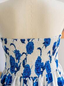 Soleia Vestido de mujer de talla grande con estampado de rosas y cintura elástica, adecuado para volver al colegio, vacaciones y uso a principios de otoño - Azul - Ver 3