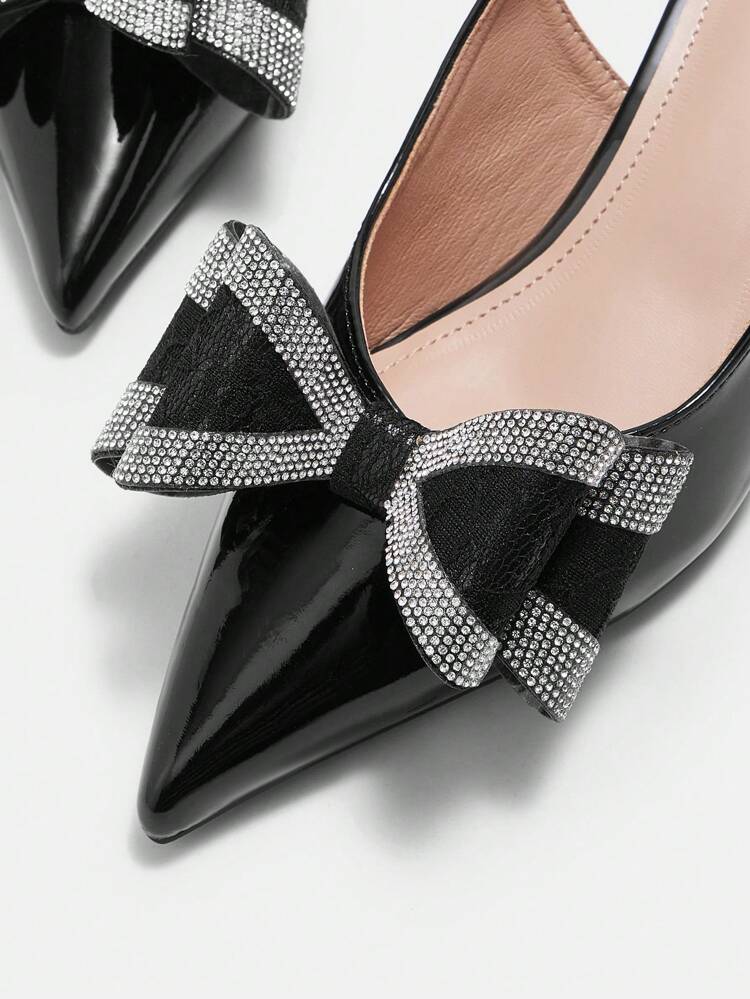 CUCCOO CURVES Plus Size Wide Fit Point Toe Elegant Black Bowknot High Heel Sandals, All Season