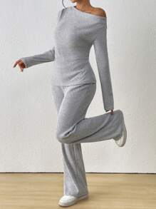 SHEIN Essnce Women's Plush Shoulder Strap Winter Warm Outfit - Grey - View 5