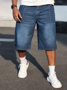 Manfinity Homme Plus Size Men's Casual Washed Denim Shorts