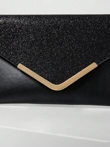 1pc Glittering V-Shaped Gold-Tone Metal Frame Women Evening Bag, Sparkly, Prom Bag For Party Winter Gifts
