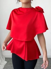 Elenzga Women's Woven Plain Regular Holiday Summer Shirt - Red - View 6