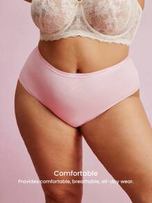 LUVLETTE Plus 3-Pack Airy Soft Cotton Basics High-Waist Briefs Airy Women Underwear Panty Set-Pink - Multicolor - View 7