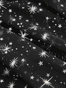 SHEIN MOD Plus Size Women's Silver Romantic Metallic Star Patterned Ruffle Tulle Mesh Puffy Sleeve Dress - Silver - View 4
