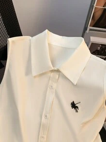 GlowEve 女式前扣无袖印花休闲衬衫，适合日常穿着