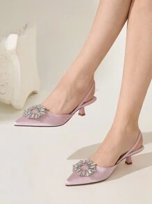 CUCCOO CHICEST 女士新款春夏尖头踝带皮带扣金属装饰高跟凉鞋 - 粉色 - 查看 1