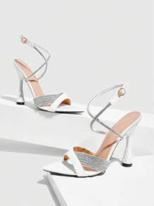 CUCCOO SZL Women Rhinestone Decor Pointed Toe Casual High Heel Sandals Spring Shoes Spring Break Easter Prom Heels - White - View 6