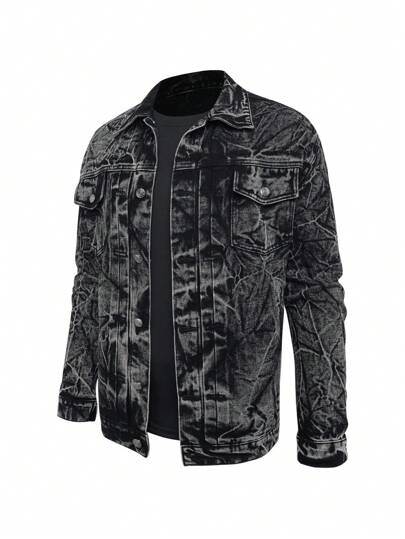 Manfinity LEGND 加大码男士前扣长袖口袋休闲牛仔夹克，秋季款