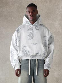 SUMWON Áo hoodie cắt gấu in họa tiết Paisley cao cấp mùa đông thu dây rút thời trang dạo phố thường ngày thời trang đô thị đồ mặc nhà thể thao dáng rộng - Xám - Xem 1