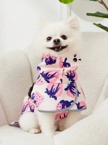PETSIN 1pc Pet Raincoat, Strawberry Pink Fashion Print Colorblock, Full Coverage High Collar Hooded Reflective Rainproof Coat Cape, Adjustable Buckle, Waterproof Dog Cloak - Multicolor - View 6