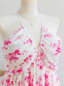 Soleia Đầm xòe hở lưng xếp ly in họa tiết hoa Boho cỡ lớn cho nữ, thích hợp cho kỳ nghỉ, trang phục trở lại trường, đầu thu, cho mùa hè - Nhiều màu - Xem 3